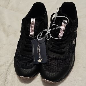 U.S. Polo Assn. Women's Black and Metallic Pink Sneakers